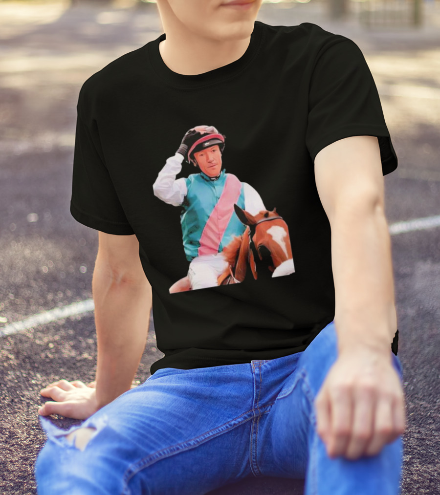 Frankie Dettori Cartoon Jockey Horse Racing Themed Image T-Shirt