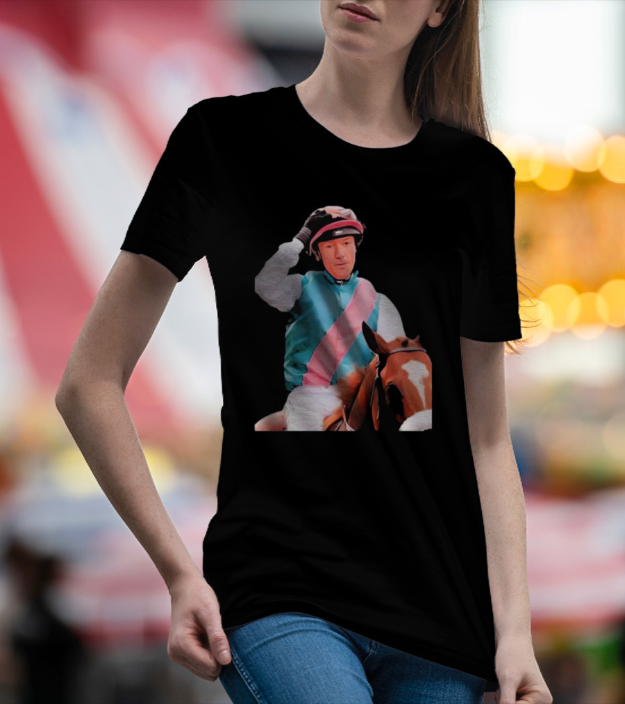 Frankie Dettori Cartoon Jockey Horse Racing Themed Image T-Shirt