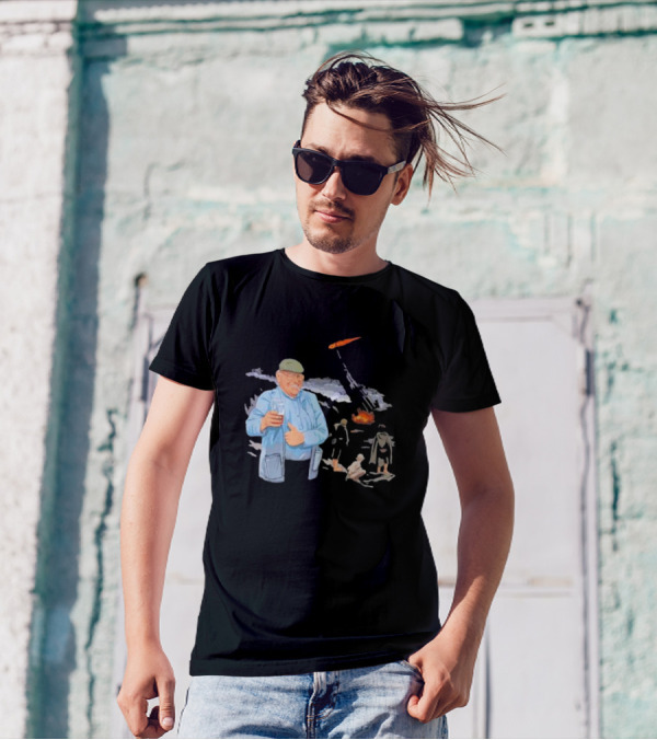 Dibnah Versus Sauron Gandalf, Hobbits, And Industrial Chimney In Middle-earth Scene T-Shirt