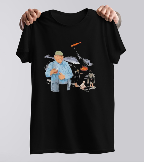 Dibnah Versus Sauron Gandalf, Hobbits, And Industrial Chimney In Middle-earth Scene T-Shirt
