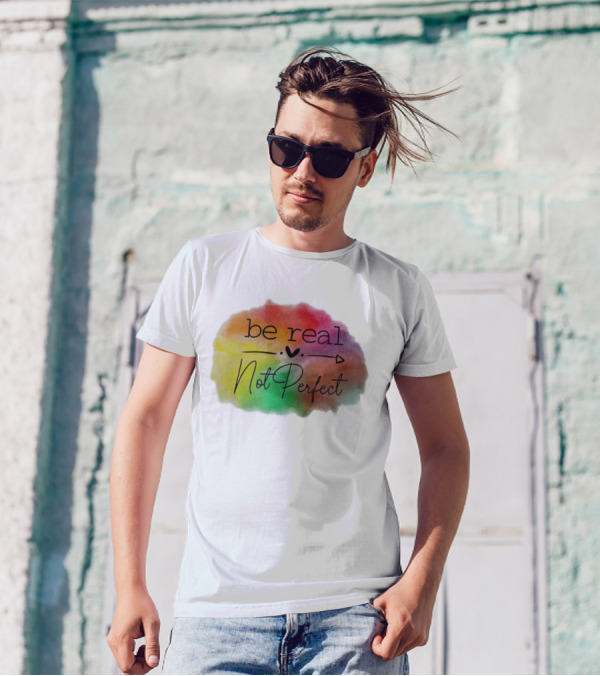 Be Real Not Perfect Casual Print Colorful Heart Arrow T-Shirt
