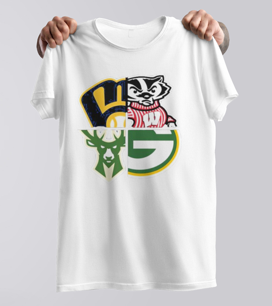 Milwaukee Brewers Packers Badgers Bucks Wisconsin Sports Quad T-Shirt