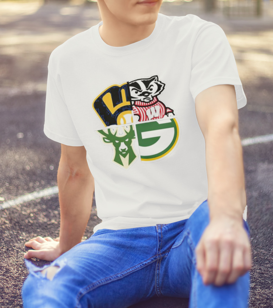 Milwaukee Brewers Packers Badgers Bucks Wisconsin Sports Quad T-Shirt