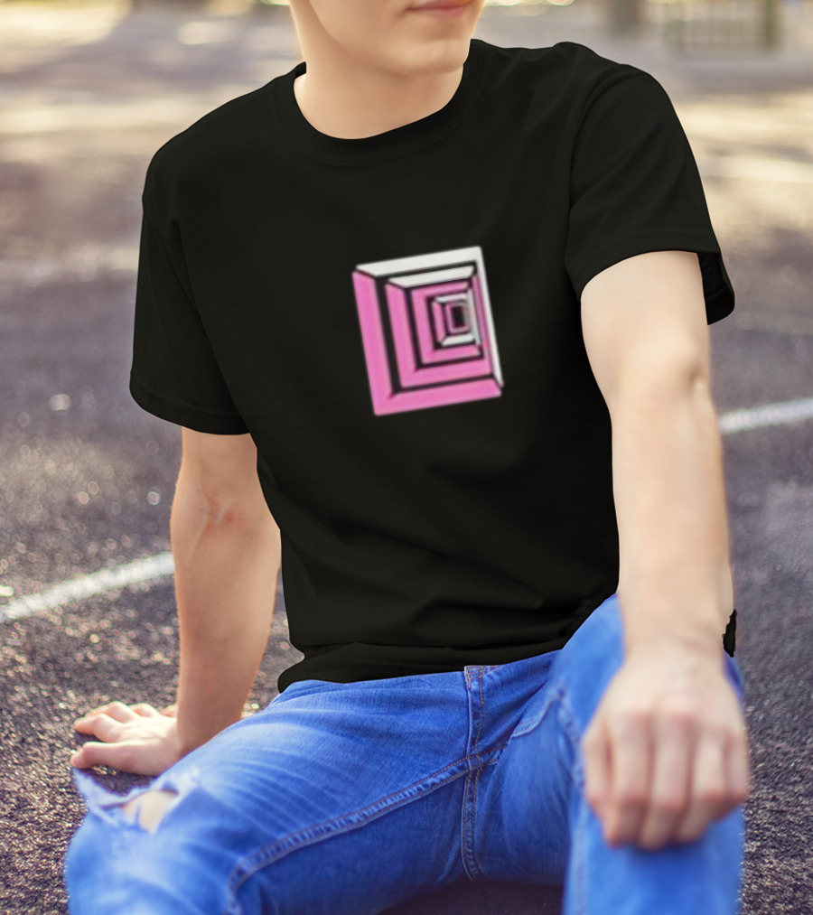 Shoplucid Pink Geometric Square Optical Illusion T-Shirt
