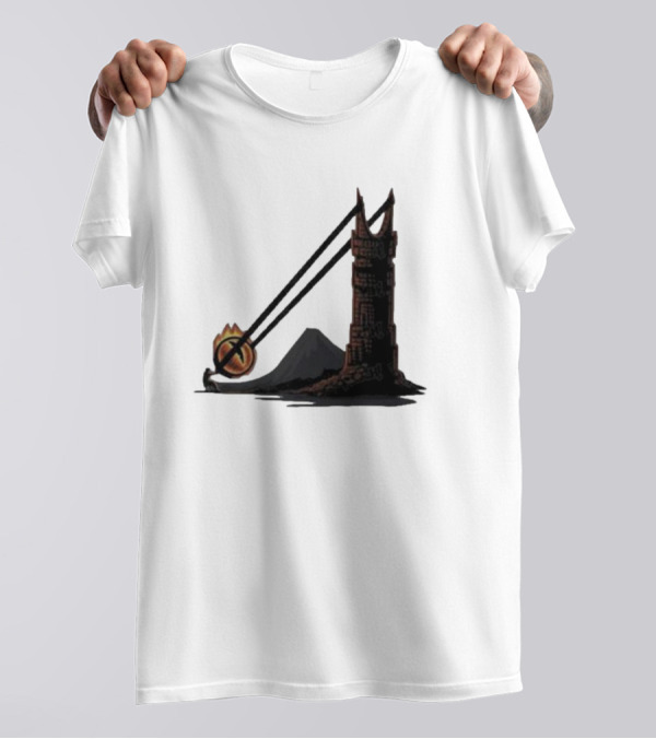 Dark Slingshot Eye Tower With Mountain In Background T-Shirt