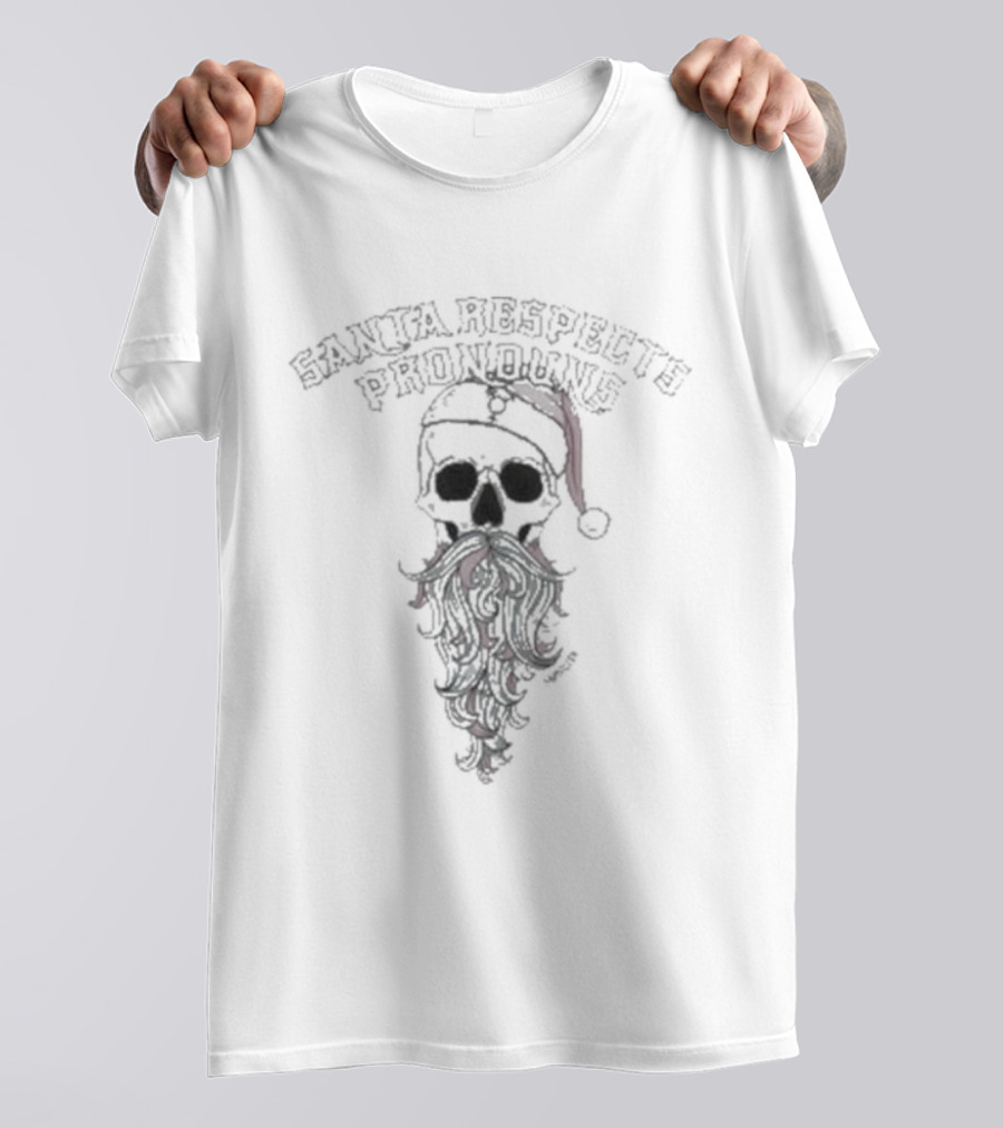 Santa Respects Pronouns Skull With Colorful Beard And Hat T-Shirt