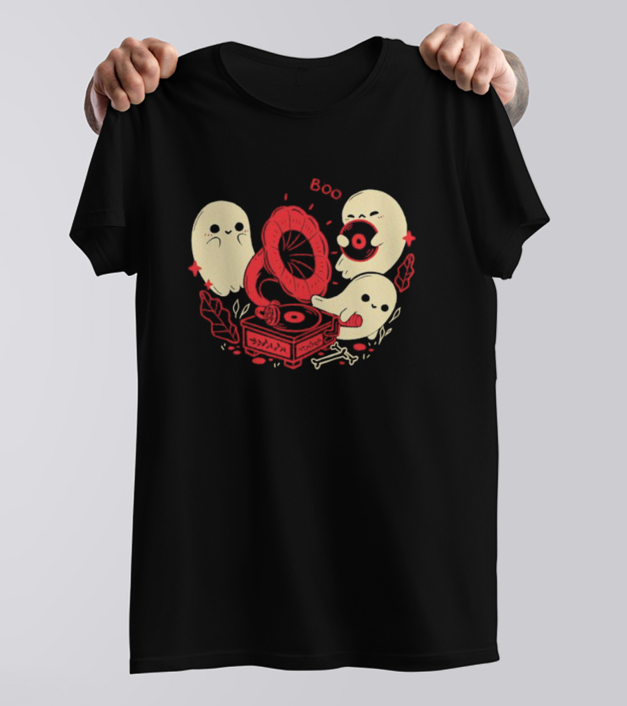 Boo Cute Gramophone Record Spooky Ghosts T-Shirt