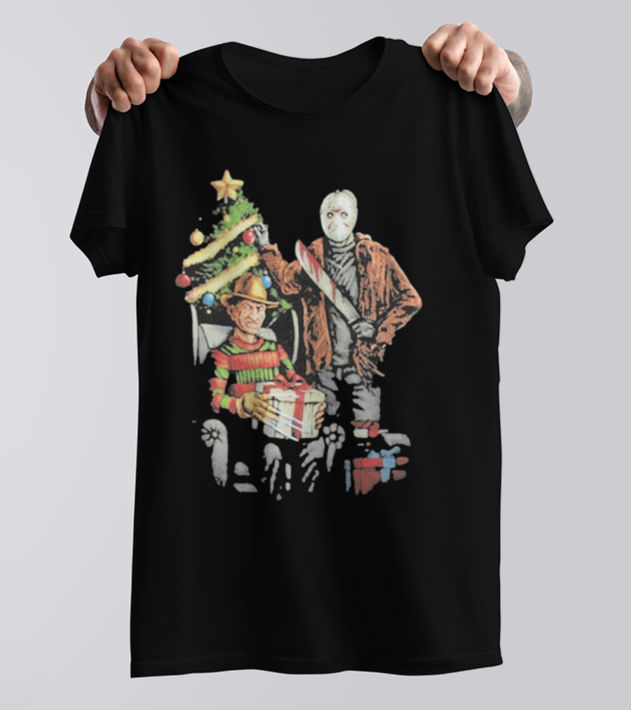Jason Voorhees Freddy Krueger Christmas Horror Icons Holiday Scene T-Shirt