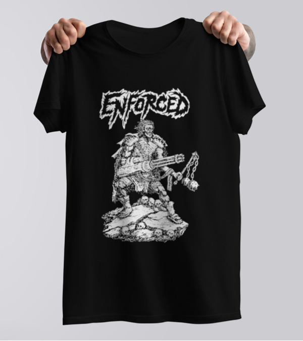 Enforced Sacrament Warrior With Spiked Chains And Machine Gun On Skull Mound T-Shirt