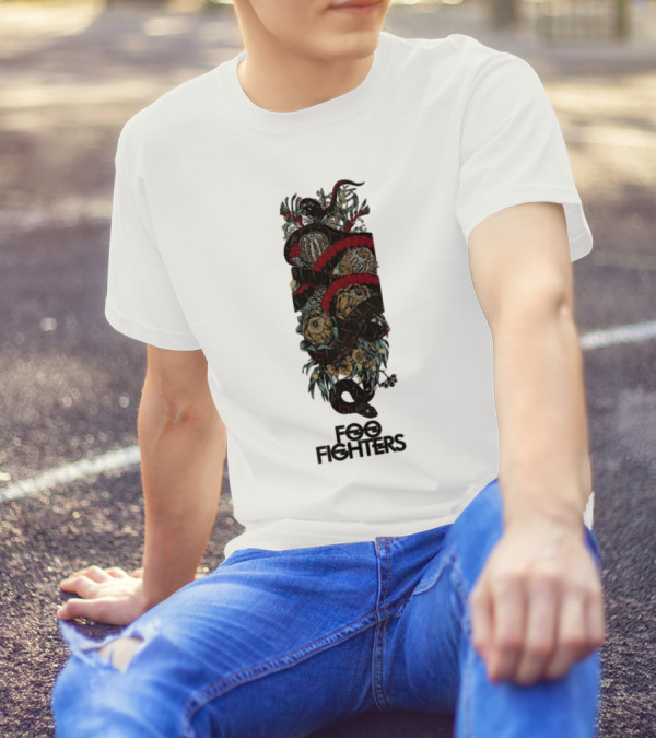 Foo Fighters Floral And Snake Imagery Dark T-Shirt