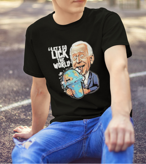 Joe Biden Let's Go Lick The World Cartoon Character Holding Ice Cream Earth T-Shirt