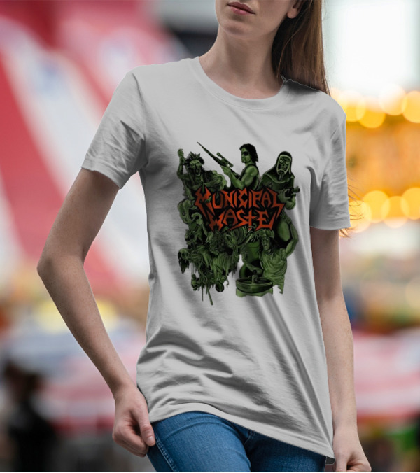 Municipal Waste Zombie Collage With Gas Masks And Weapons T-Shirt