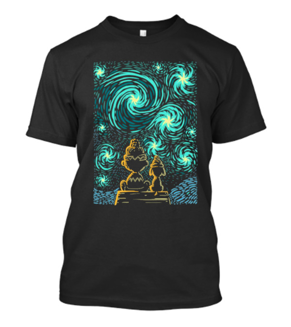 Peanuts Snoopy And Charlie Brown Starry Winter Night Scene T-Shirt