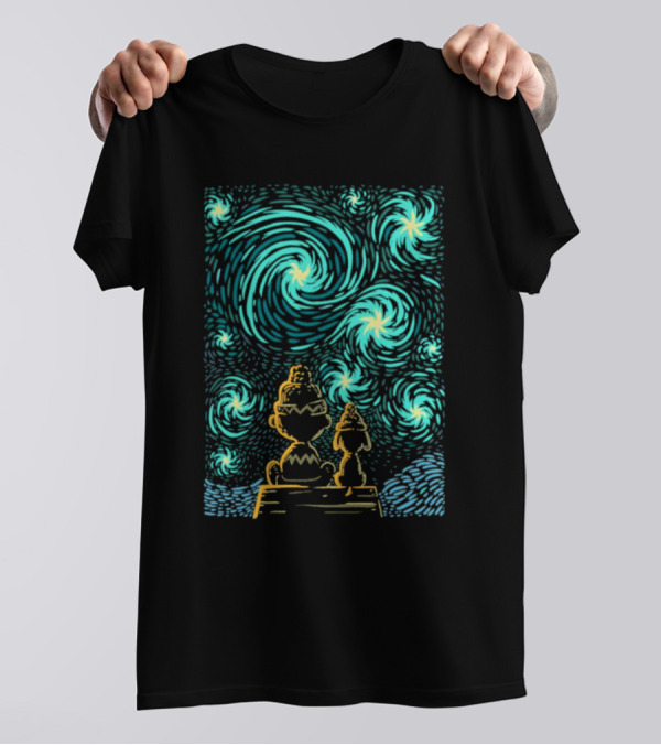 Peanuts Snoopy And Charlie Brown Starry Winter Night Scene T-Shirt