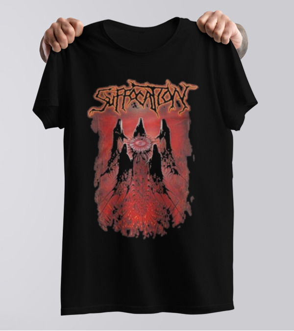 Suffocation Blood Oath Album Art Fiery Red Mountains And Eye T-Shirt