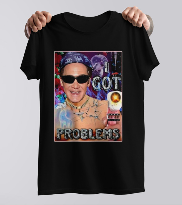 The Jersey Outlaw I Got Problems Colorful Portrait With Sunglasses And Explosive Background T-Shirt