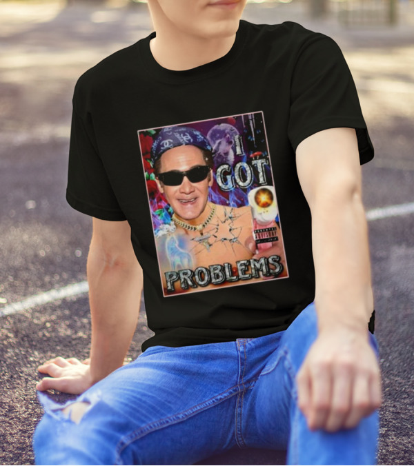 The Jersey Outlaw I Got Problems Colorful Portrait With Sunglasses And Explosive Background T-Shirt