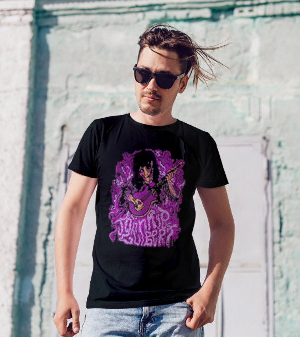 Zombie Johnnie Guilbert Playing Guitar With Purple Background T-Shirt