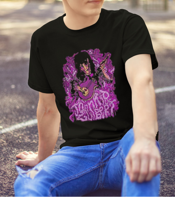 Zombie Johnnie Guilbert Playing Guitar With Purple Background T-Shirt