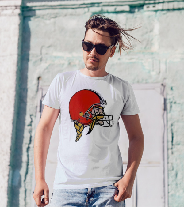 Quality Jay Cuda Browns Vikings Dual Logo Helmet T-Shirt