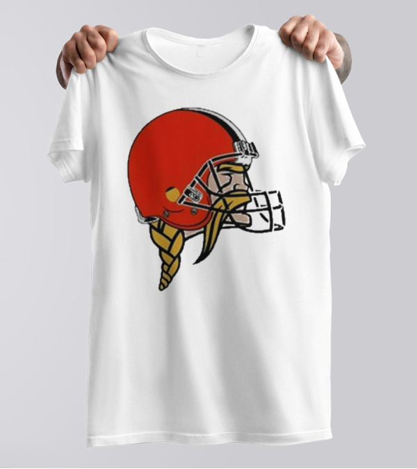 Quality Jay Cuda Browns Vikings Dual Logo Helmet T-Shirt