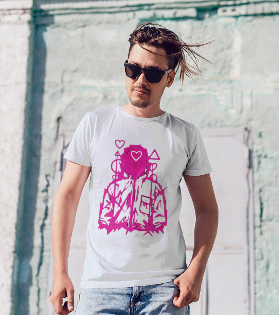 Squid Game Pink Hooded Circle Heart Triangle Symbols T-Shirt