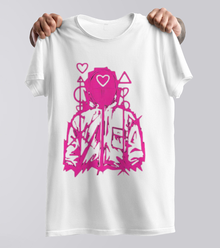 Squid Game Pink Hooded Circle Heart Triangle Symbols T-Shirt