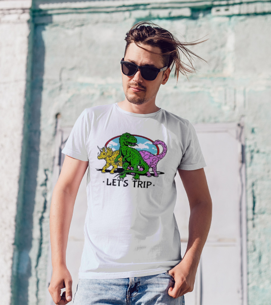 Sturniolo Let's Trip Dinosaur Colorful T-Rex Triceratops Brontosaurus Adventure T-Shirt