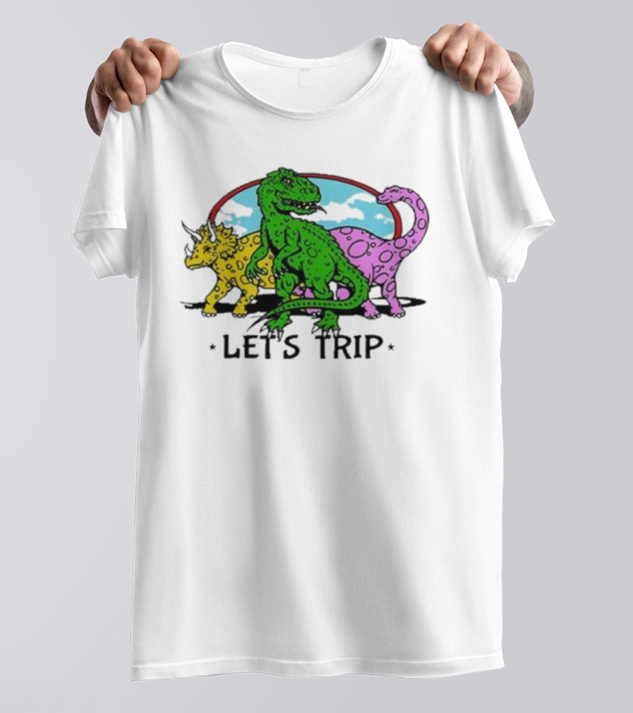 Sturniolo Let's Trip Dinosaur Colorful T-Rex Triceratops Brontosaurus Adventure T-Shirt