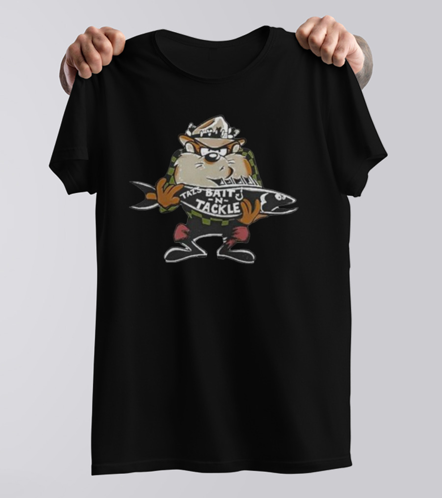 Taz Bait N Tackle Vintage 90s Cartoon Character Holding Fish T-Shirt