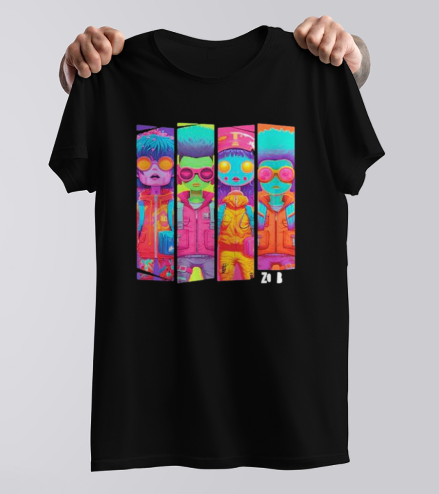 Zombie Quad Neon Colorful Character Stripes ZO B T-Shirt