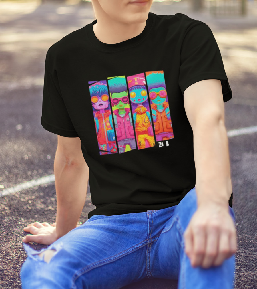 Zombie Quad Neon Colorful Character Stripes ZO B T-Shirt