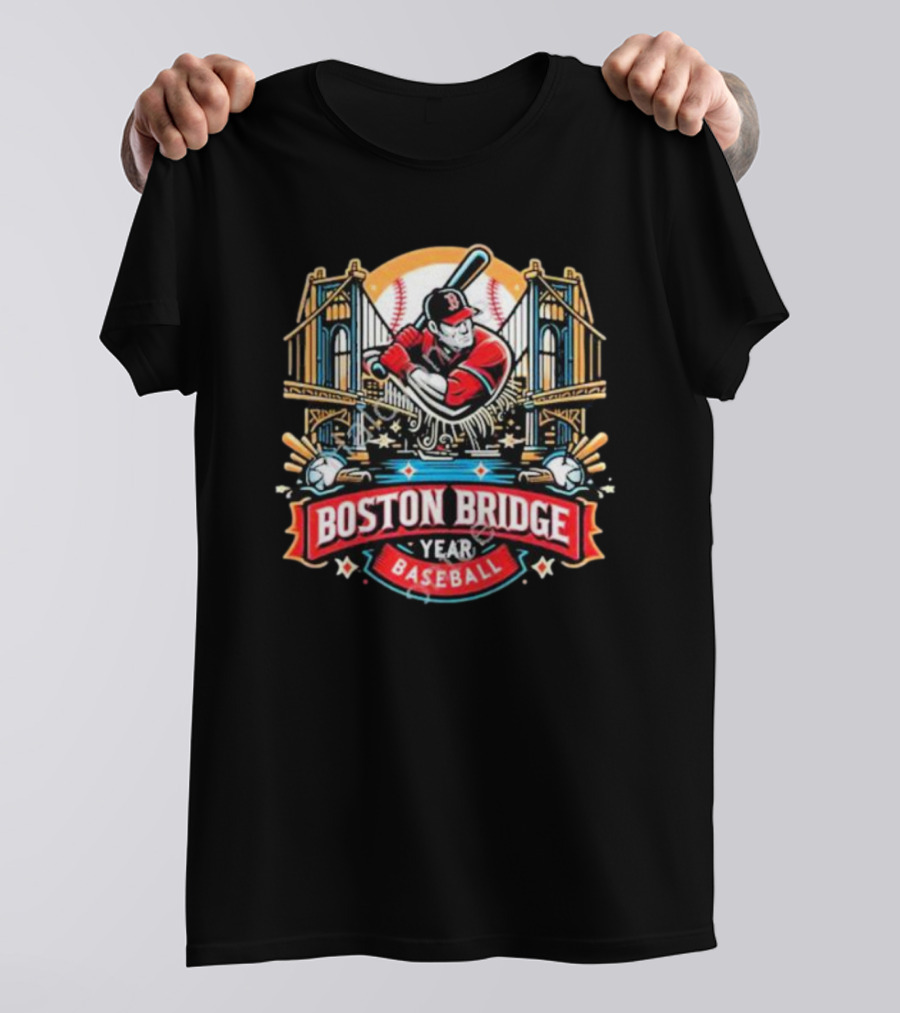Shawn Palmerdesigns Boston Bridge Baseball Player Crossing Iconic Structure T-Shirt