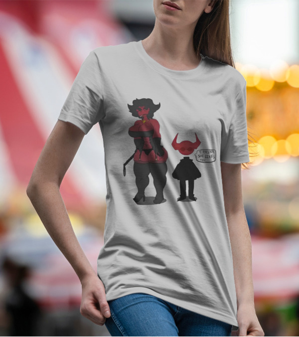 Thewboy I Think She Likes You Dark Humorous Cartoon Characters T-Shirt