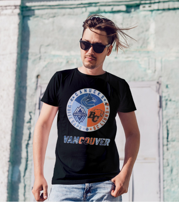 Vancouver Canucks Whitecaps BC Lions Logos Emblem T-Shirt