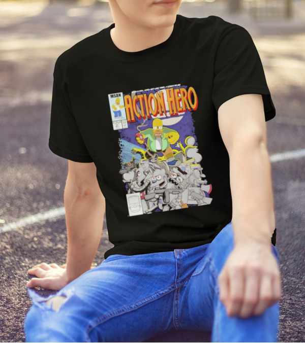 MSAN The Simpsons Action Hero With A Dry Cool Wit I Could Be An Action Hero With Mouse Robot T-Shirt
