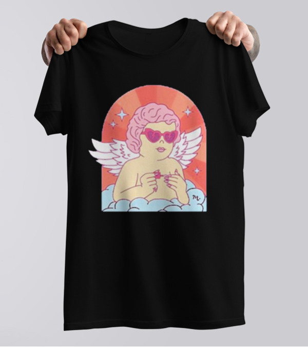 Maniology Cupid's Nail Spa Cherub With Heart Sunglasses And Wings T-Shirt