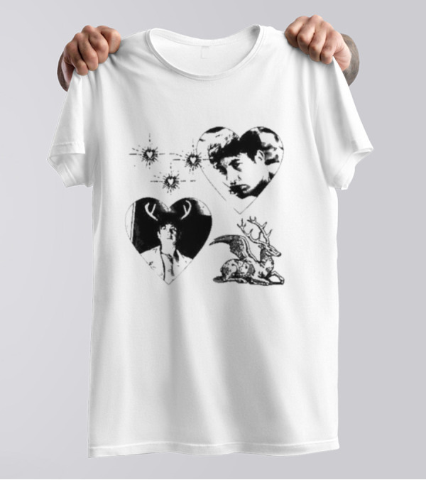 Mustardyardpress Store Oliver Hearts Deer And Faces T-Shirt