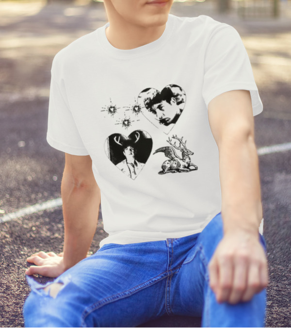 Mustardyardpress Store Oliver Hearts Deer And Faces T-Shirt