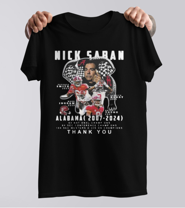 Nick Saban Alabama Coach 2007-2024 Tribute Featuring Smith, Ingram, Henry, Young, National SEC Champions T-Shirt