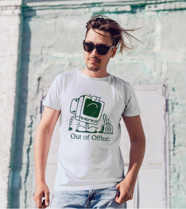 Out Of Office Sad Computer Icon With Coffee Cup T-Shirt