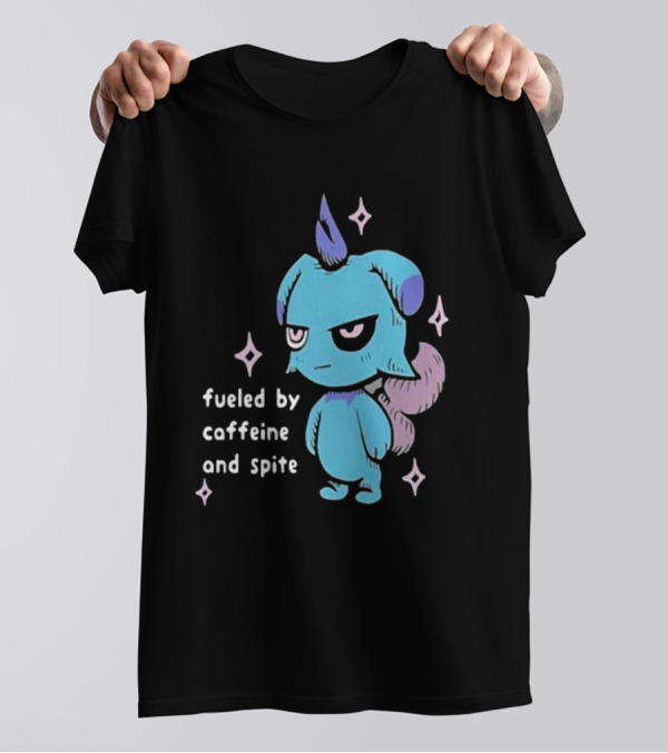 Palworld Fueled By Caffeine And Spite Blue Creature With Pink Stars T-Shirt