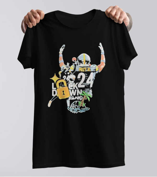 Peezy Jr 24 Lock Down Island Football Celebration With Palm Tree And Lock T-Shirt