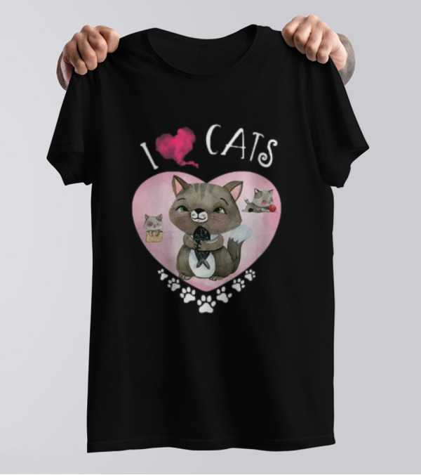 I Love Cats Heart And Paw Prints 365 Womens Cats I Love My Cats T-Shirt