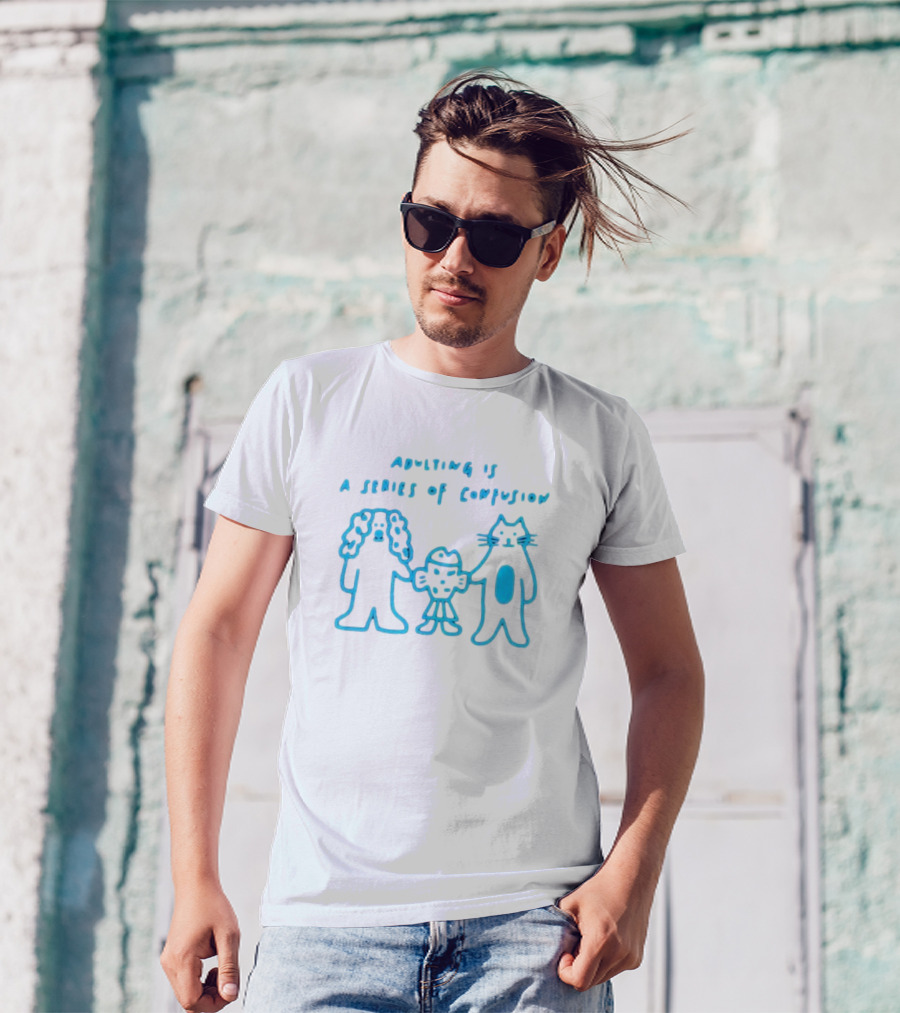 Adulting Is A Series Of Confusion With Bear, Fish, And Cat Characters T-Shirt