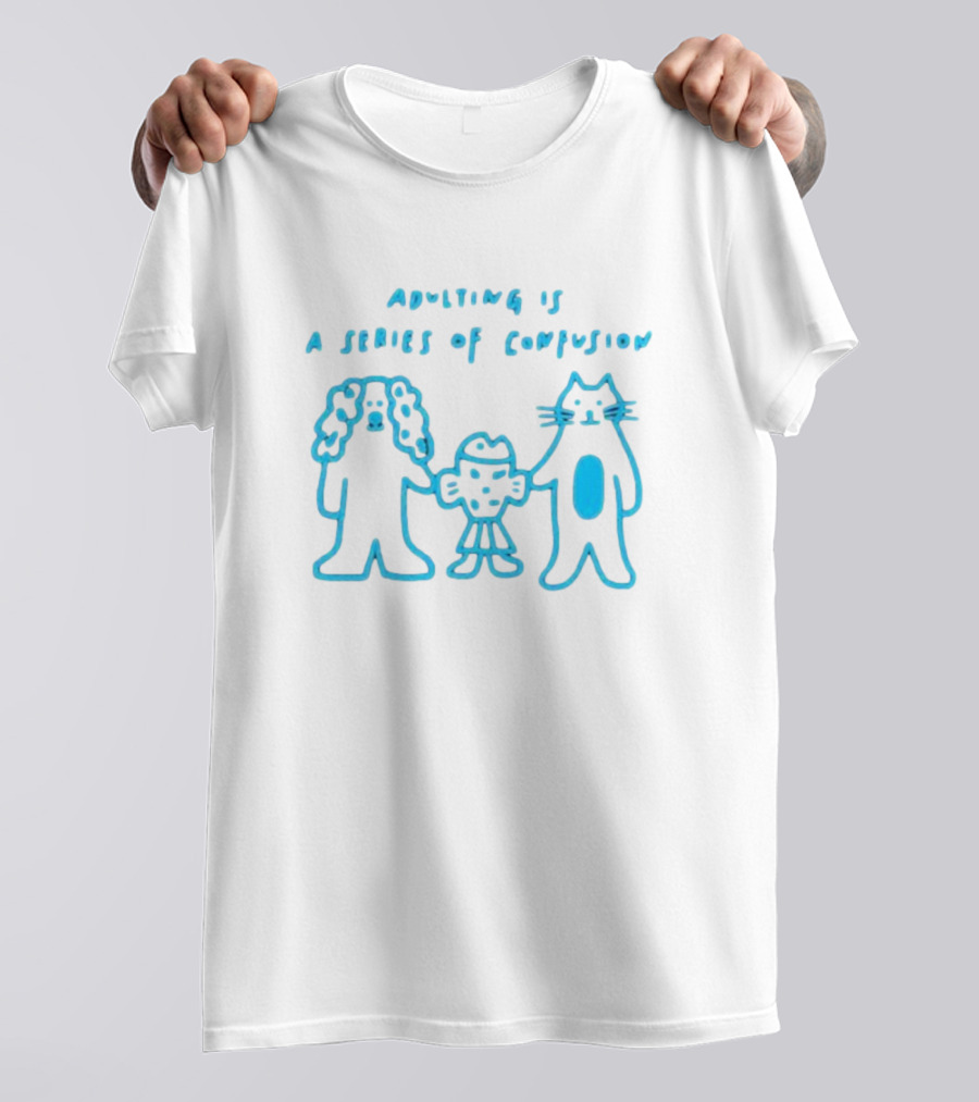 Adulting Is A Series Of Confusion With Bear, Fish, And Cat Characters T-Shirt