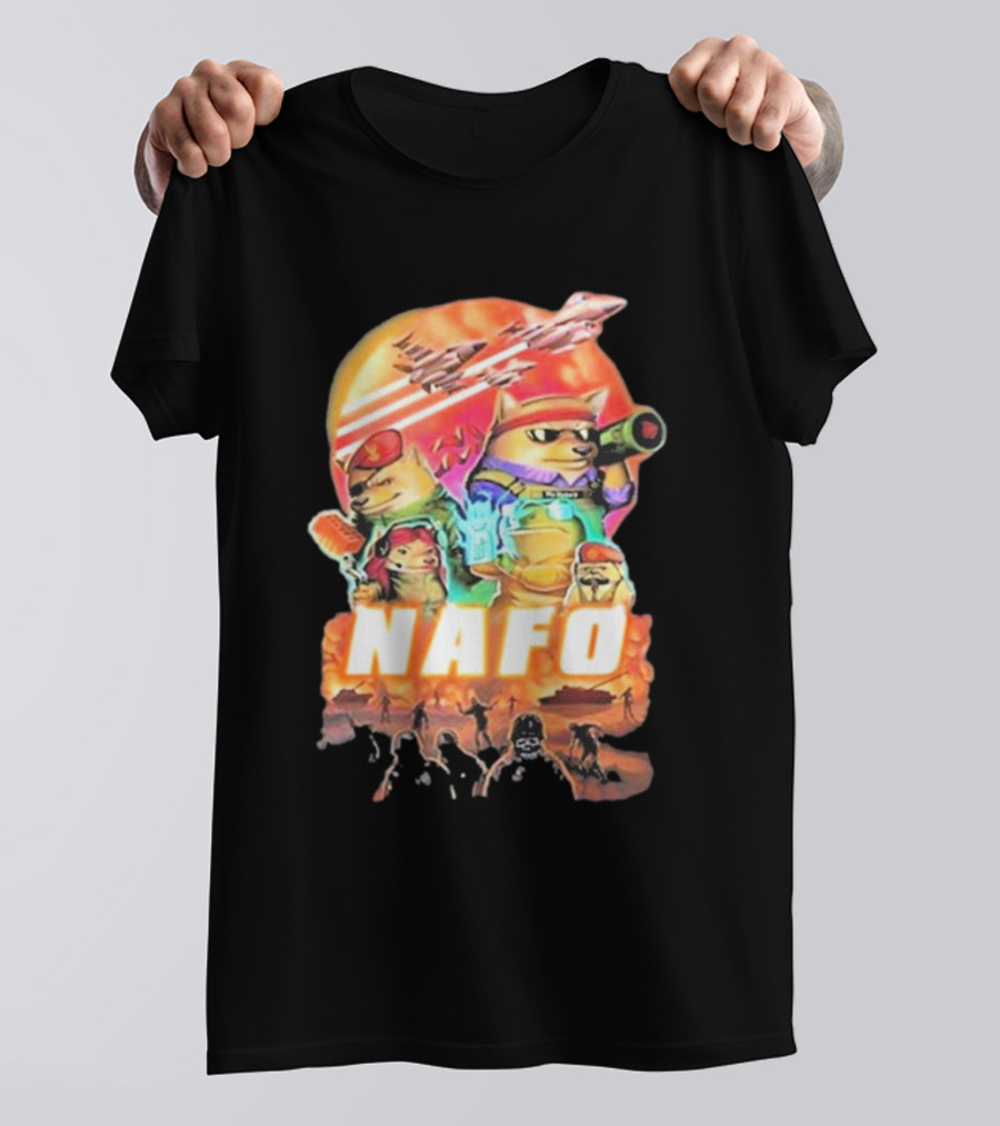 Bösartiger Nafo Warriors X Grandpa Yurko Fighter Jets And Soldiers Battle Scene T-Shirt