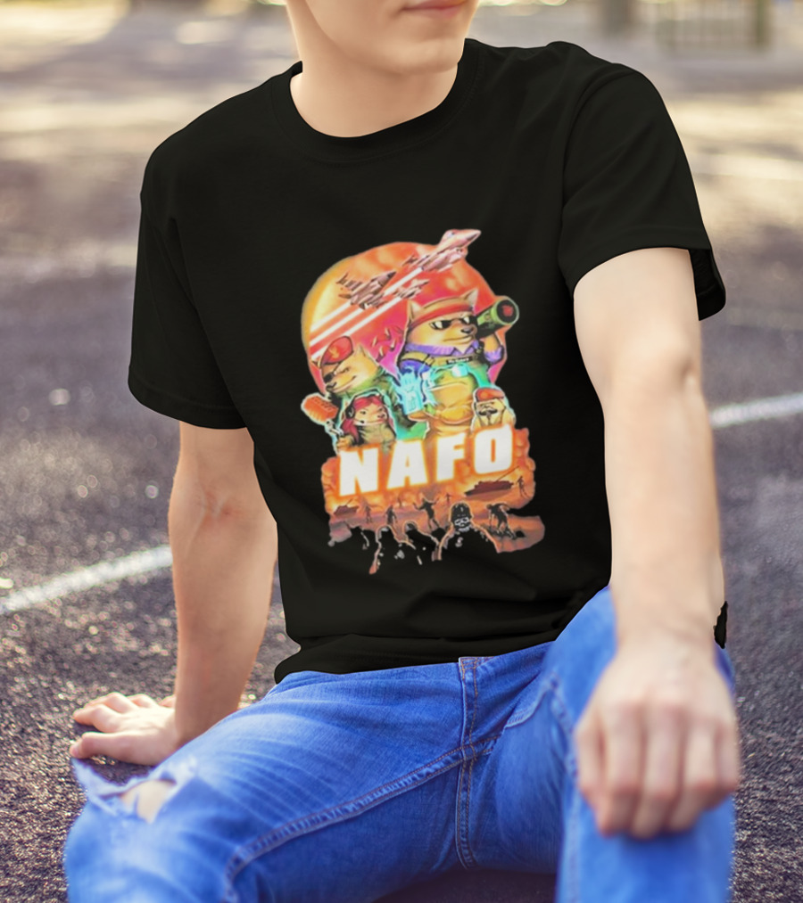 Bösartiger Nafo Warriors X Grandpa Yurko Fighter Jets And Soldiers Battle Scene T-Shirt