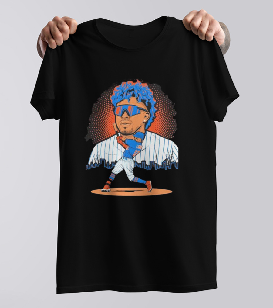 Francisco Lindor Baseball Player Skyline Batting Pose T-Shirt