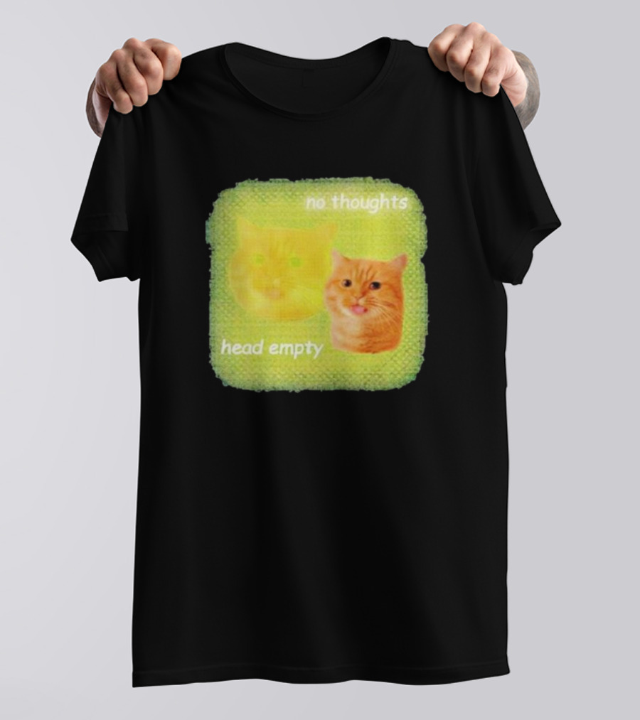 No Thoughts Head Empty Cat Meme Green Background T-Shirt